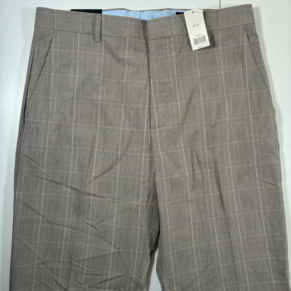 NEW Banana Republic Dress Pants 34x30 Gray Glen Plaid Modern Fit Cotton Chinos